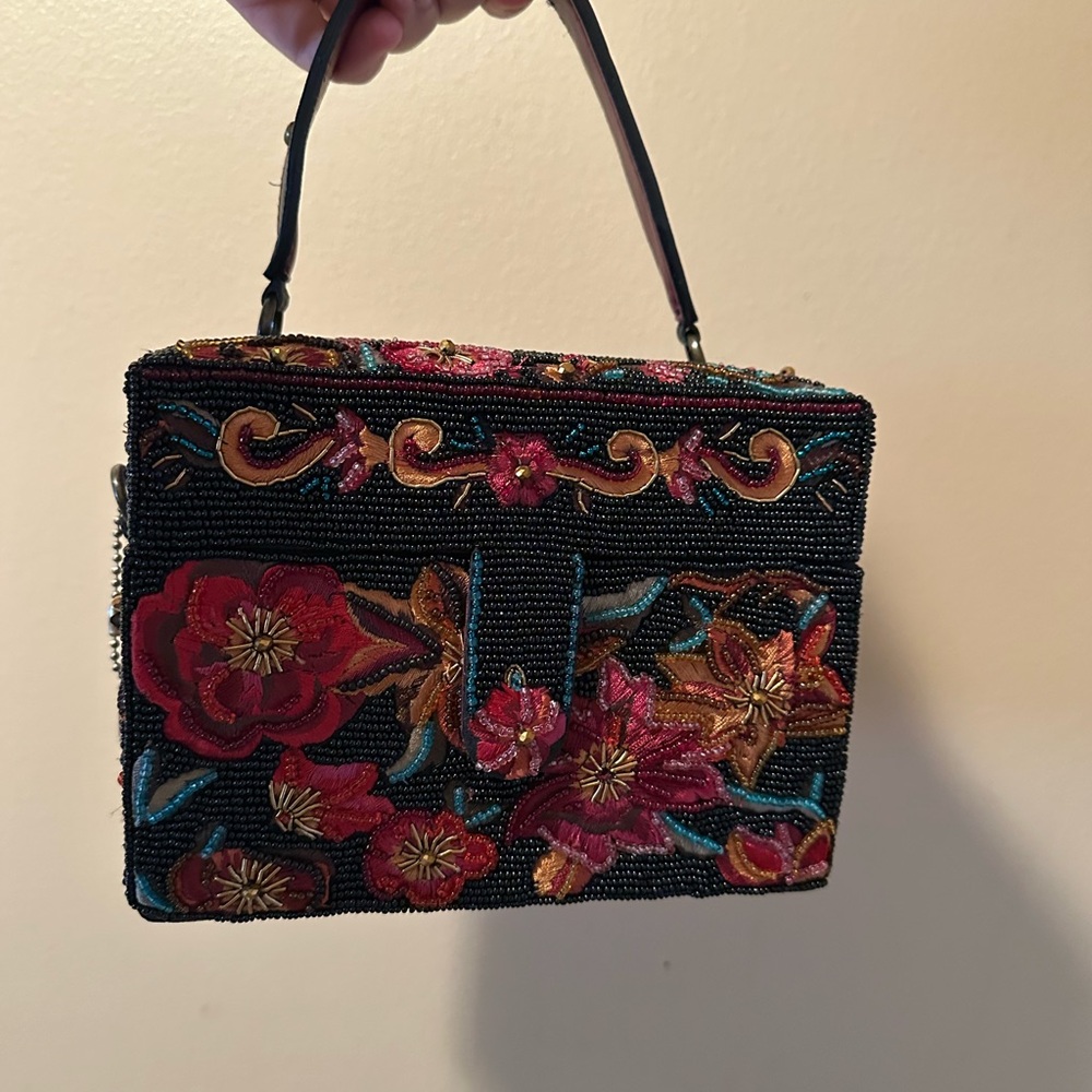 Mary Frances Black Floral Embroidered Clutch
